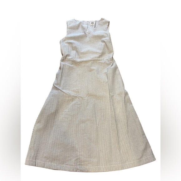 Womens Anne Klein White and Blue Stripe A-line Dress Matching Belt Size M - Picture 1 of 3